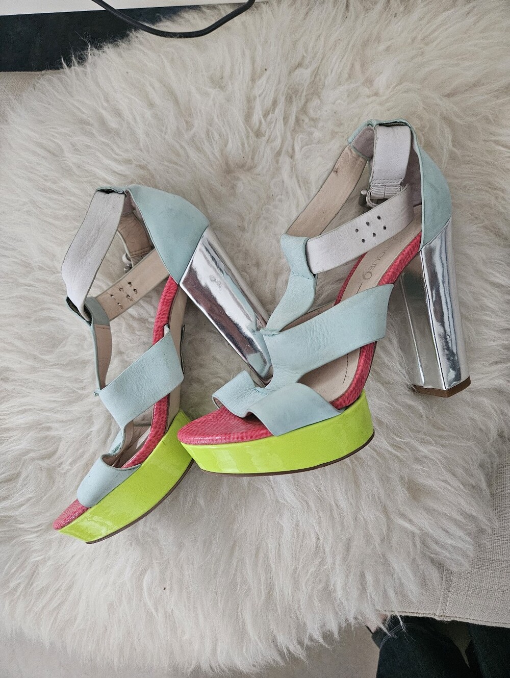 Genuine Leather Colorblock Heels